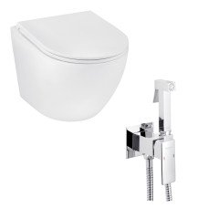 Унітаз підвісний Kroner Harz WHI493736 RIMLESS безобідковий + Змішувачі з гігієнічним душем Kroner KRP Bidet - C083