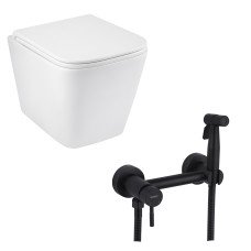 Унітаз підвісний Kroner Eifel WHI493436 RIMLESS безобідковий + Змішувачі з гігієнічним душем Kroner KRP Edelstahl Klassisch - SCH052
