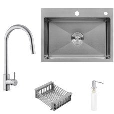 Набір 3 в 1 кухонна мийка Kroner KRP Gebürstet - 5843HM + змішувач для кухні Kroner KRP Edelstahl Klassisch - ESG03915 + дозатор
