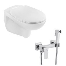 Унітаз підвісний Kroner KRP - A534UF Rimless 410х355х555 мм + Змішувач для біде Kroner KRP Edelstahl Kubus - CHR052 з гігієнічним душем