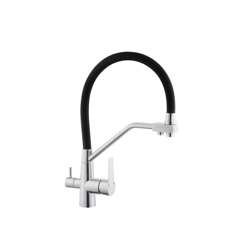 Набір 3 в 1 кухонна мийка Derby KRP Brush - 5843HM + змішувач для кухні Kroner KRP Edelstahl Klassisch - ESG03817BLK + дозатор