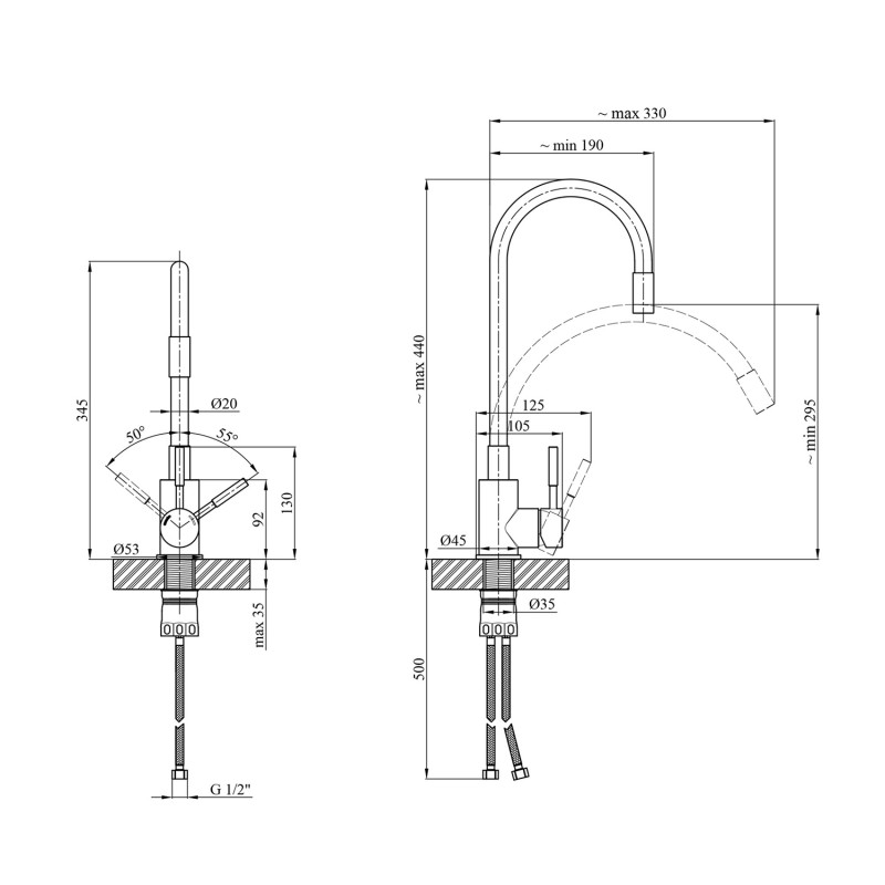  Набор 3 в 1 кухонная мойка Kroner KRP Gebürstet-5050HM+ смеситель для кухни Kroner KRP Edelstahl Klassisch-ESG035BLK+дозатор