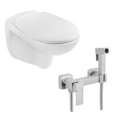 Унітаз підвісний Kroner KRP - A534UF Rimless 410х355х555 мм + Змішувач для біде Kroner KRP Edelstahl Kubus - ESG052 з гігієнічним душем