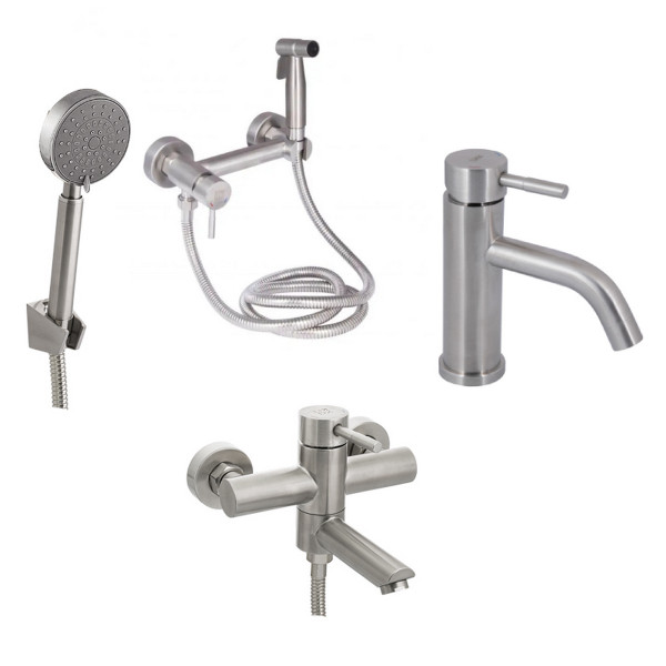 Набор 3 в 1 Смеситель для раковины Lidz Aria + Смеситель для ванны Lidz Aria 006 Nickel + Набор гигиенический Lidz Aria 110 Nickel
