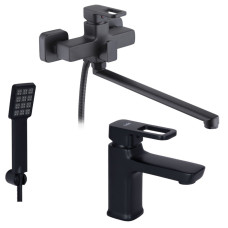 Набор 2 в 1 Смеситель для раковины Lidz Wawel Black + Смеситель для ванны Lidz Wawel 005Black