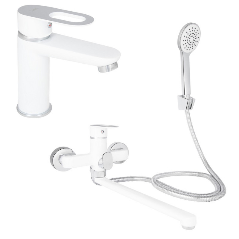 Набор 2 в 1 Смеситель для раковины Lidz Latwa White + Смеситель для ванны Lidz Latwa 005 White
