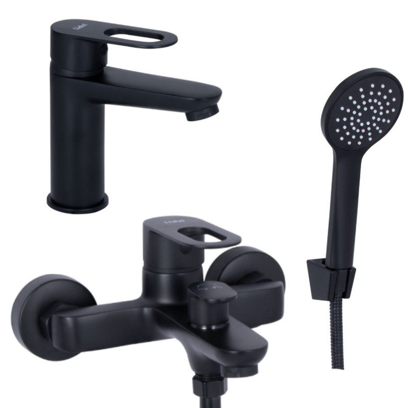 Набор 2 в 1 Смеситель для раковины Lidz Latwa Black + Смеситель для ванны Lidz Latwa 006 Black