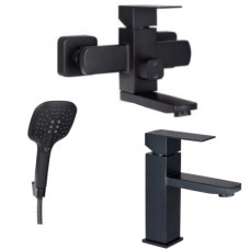 Набор 2 в 1 Смеситель для раковины Lidz Kubis Black + Смеситель для ванны Lidz Kubis 006 Black