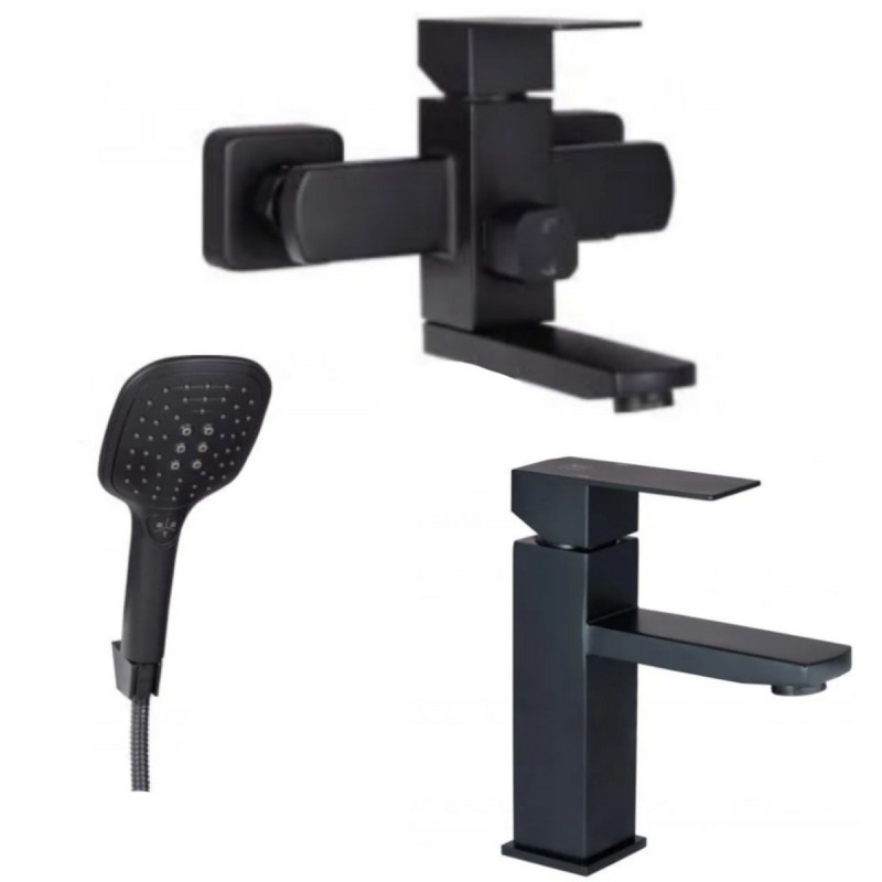 Набор 2 в 1 Смеситель для раковины Lidz Kubis Black + Смеситель для ванны Lidz Kubis 006 Black