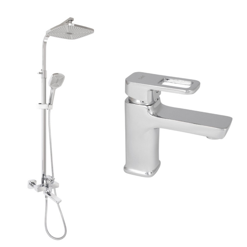 Набор 2 в 1 Смеситель для раковины Lidz Wawel Chrome + Душевая система Lidz Wawel 1030 Chrome