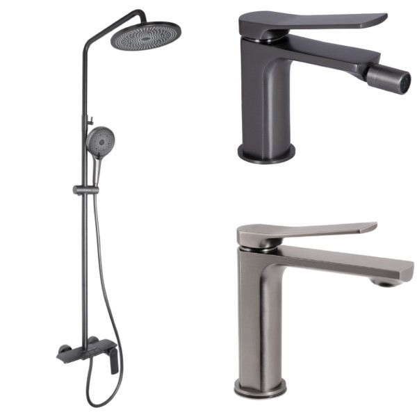 Набор 3 в 1 Qtap Slavonice QTSLA270GMB45924 Gunmetal Black PVD + Qtap Slavonice QTSLA111GMB45905 Gunmetal Black PVD + Qtap Slavonice QTSLA255GMB45923 Gunmetal Black PVD