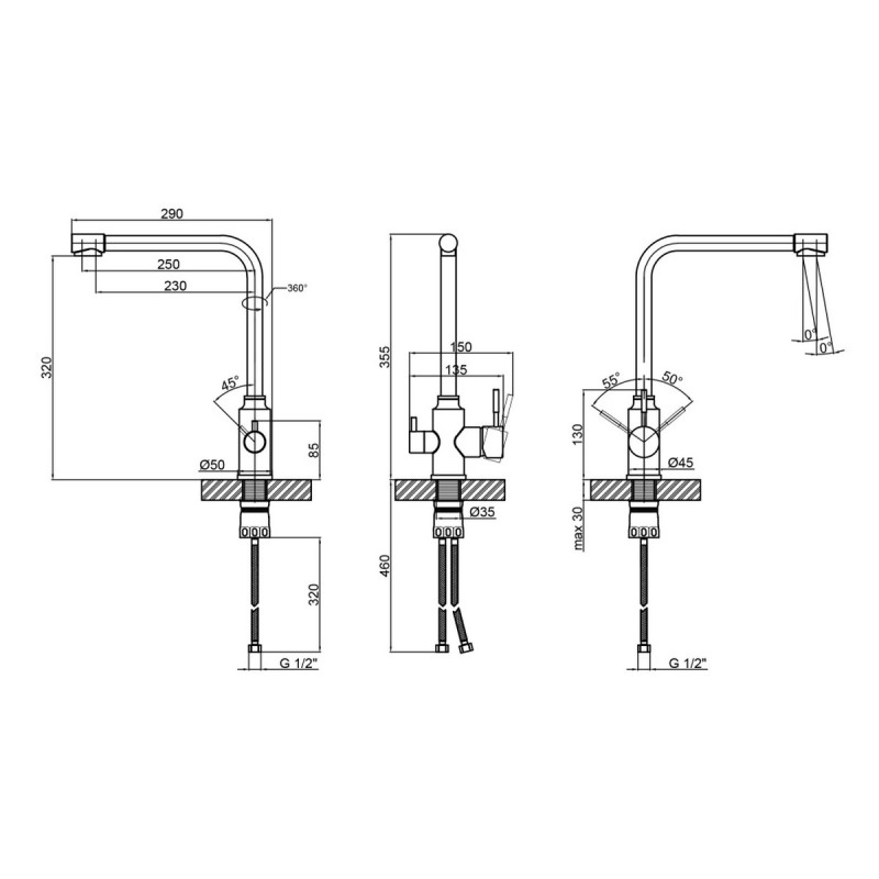 Набор 3 в 1 мойка для кухни интегрированная Lidz Handmade H6350R крыло справа + Смеситель для кухни Lidz Aria 020F1 + дозатор