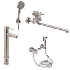 Набор 3 в 1 Смеситель для раковины Lidz Aria 001FH + Смеситель для ванны Lidz Aria 005 Nickel + Набор гигиенический Lidz Aria 110 Nickel