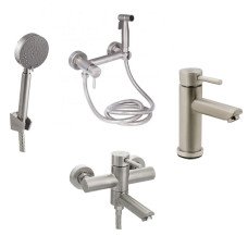 Набор 3 в 1 Смеситель для раковины Lidz Aria 001F + Смеситель для ванны Lidz Aria 006 Nickel + Набор гигиенический Lidz Aria 110 Nickel