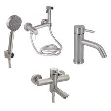 Набір 3 в 1 Змішувач для раковини Lidz Aria + Змішувач для ванни Lidz Aria 006 Nickel + Набір гігієнічний Lidz Aria 110 Nickel