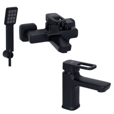 Набір 2 в 1 Змішувач для раковини Lidz Wawel Black + Змішувач для ванни Lidz Wawel 006 Black
