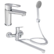 Набір 2 в 1 Змішувач для раковини Lidz Latwa Chrome + Змішувач для ванни Lidz Latwa 005 Chrome