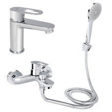 Набір 2 в 1 Змішувач для раковини Lidz Latwa Chrome + Змішувач для ванни Lidz Latwa 006 Chrome