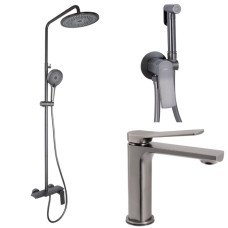 Набор 3 в 1 Qtap Slavonice QTSLA270GMB45924 Gunmetal Black PVD + Qtap Slavonice QTSLA111GMB45905 Gunmetal Black PVD + Qtap Slavonice QTSLA262GMB45916 Gunmetal Black PVD