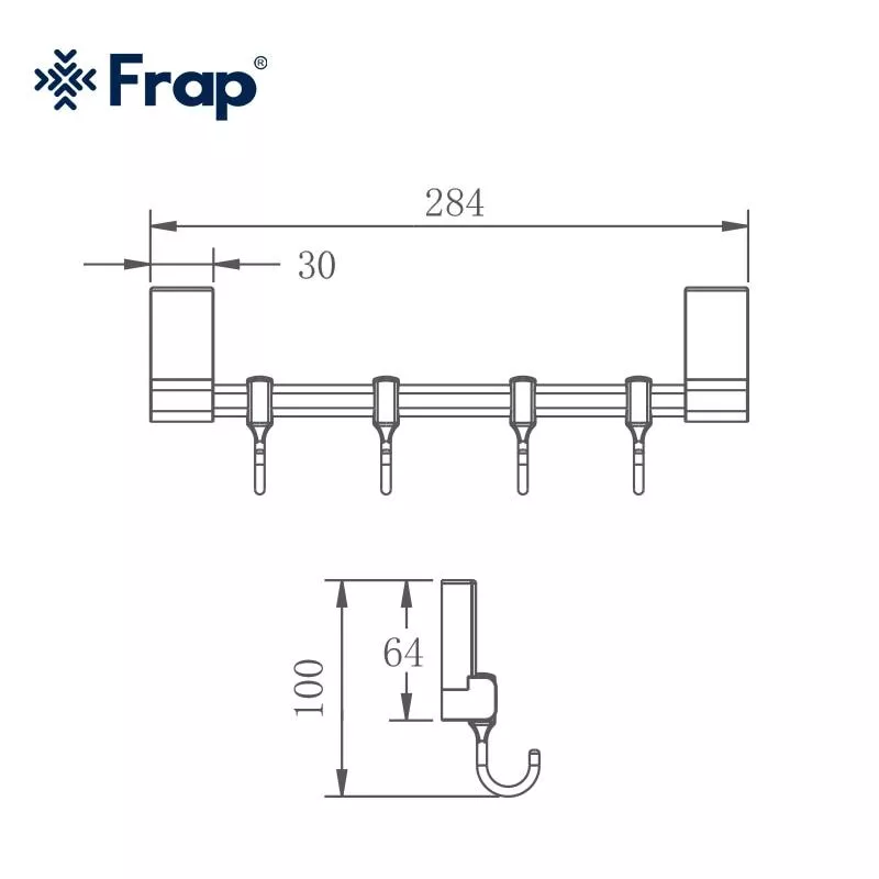 Вешалка Frap F1815-4 на 4 подвижных крючка 284 мм с 2-мя накладками, белый/хром