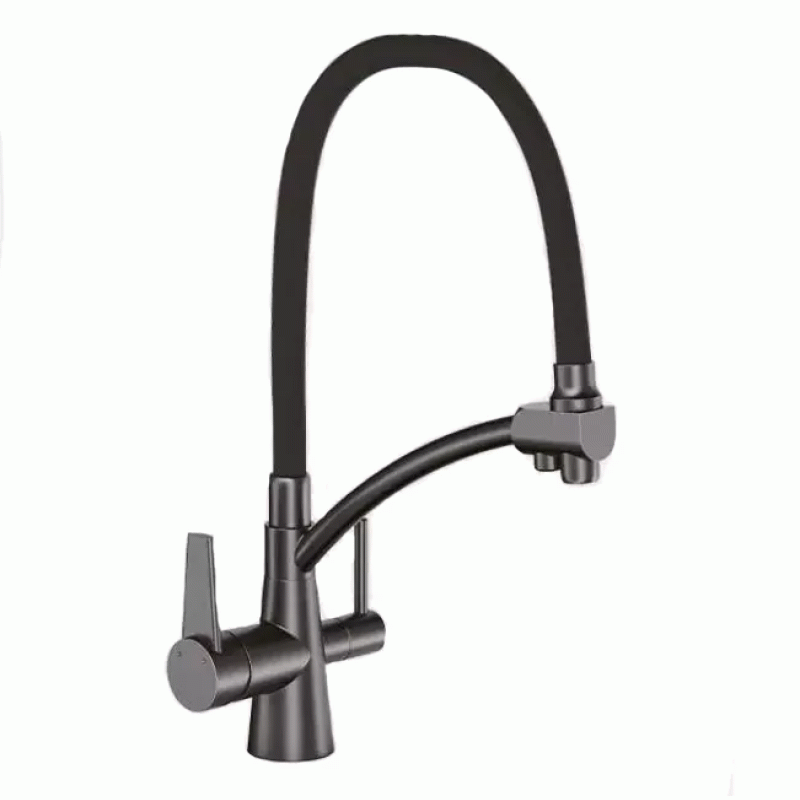 Смеситель для кухни на две воды GAPPO G4398-19 с гибким изливом, оружейная сталь.