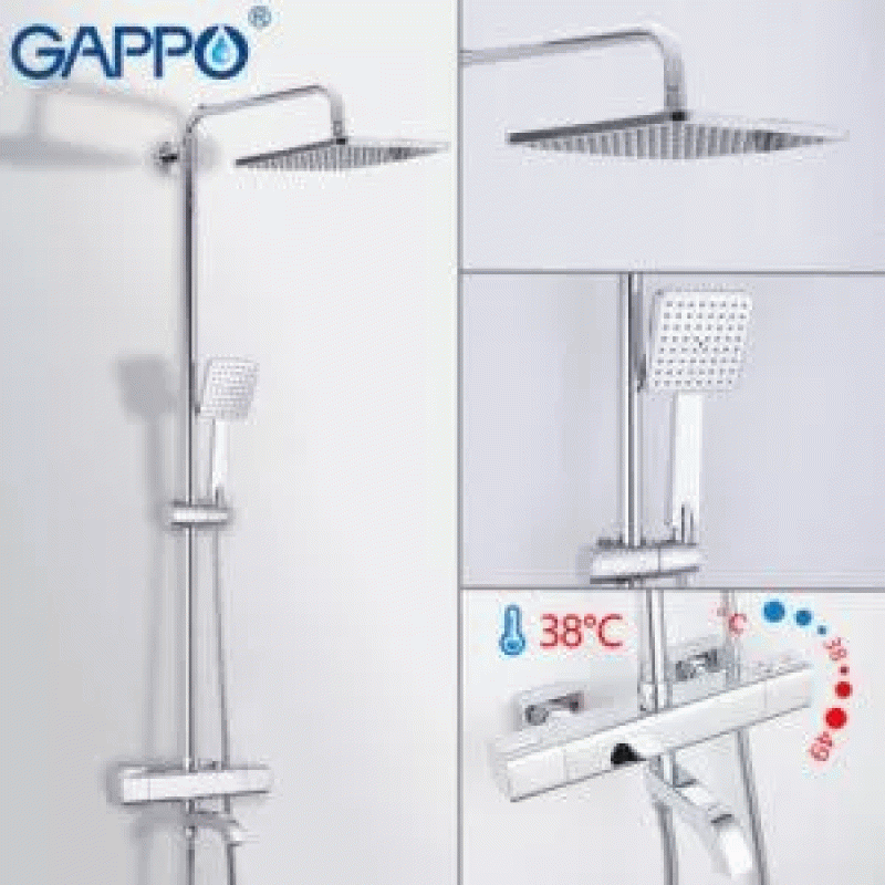 Душевая система с термостатом GAPPO G2499-40, излив - переключатель на лейку, 3-функции, нержавеющая сталь