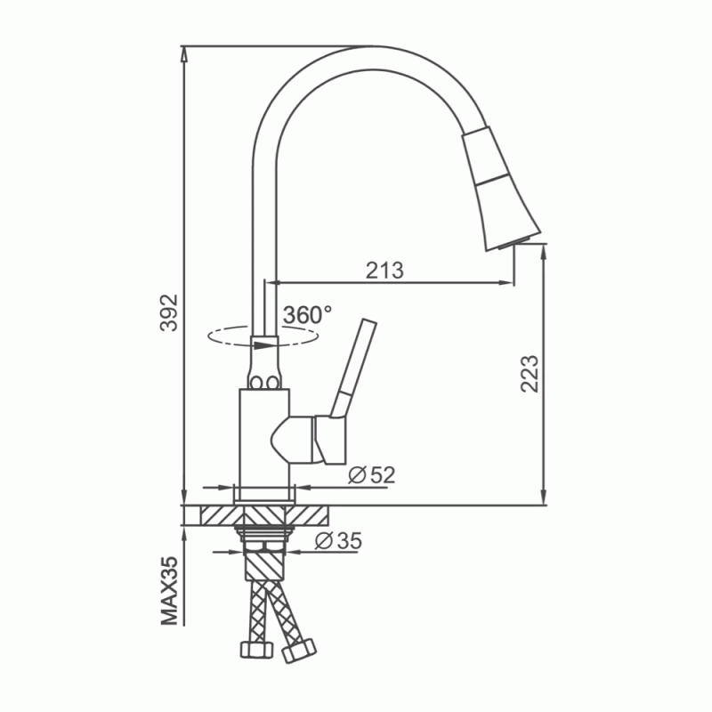 Смеситель для кухни Frap F4044-3 с гибким изливом, аэратор 2 режима