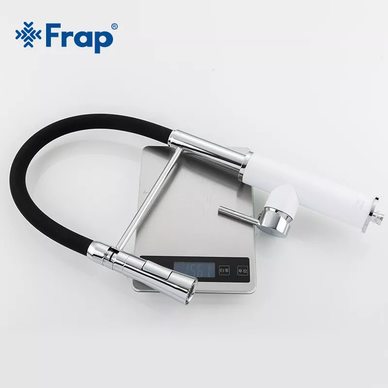Смеситель для кухни Frap F4452-8 с гибким изливом, 2 режима, бело/черный.