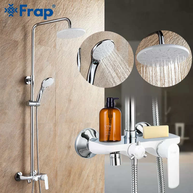 Душевая система Frap F2431, поворотный излив, лейка, белый/хром