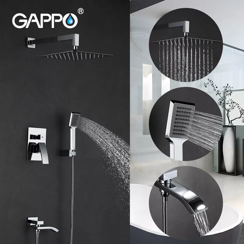 Встраиваемая душевая система GAPPO G7107, излив - переключатель на лейку, 3-функции, хром