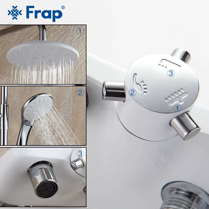 Душевая система Frap F2431, поворотный излив, лейка, белый/хром