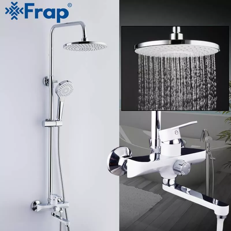 Душевая система Frap F2441 с поворотным изливом, белый/хром