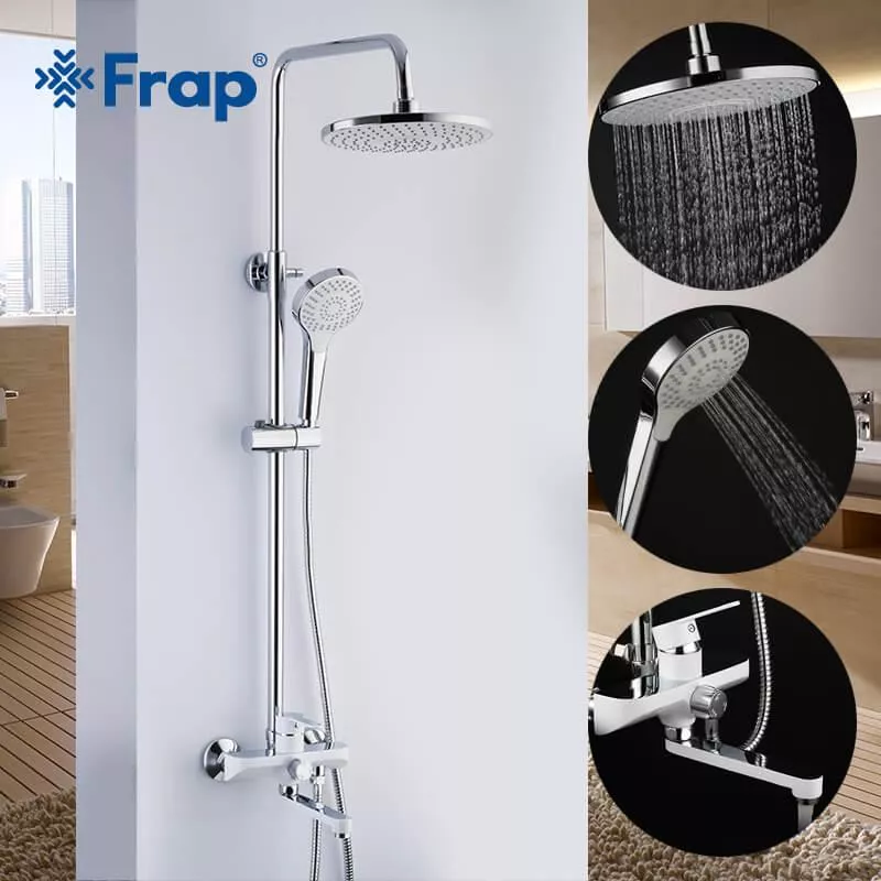 Душевая система Frap F2441 с поворотным изливом, белый/хром