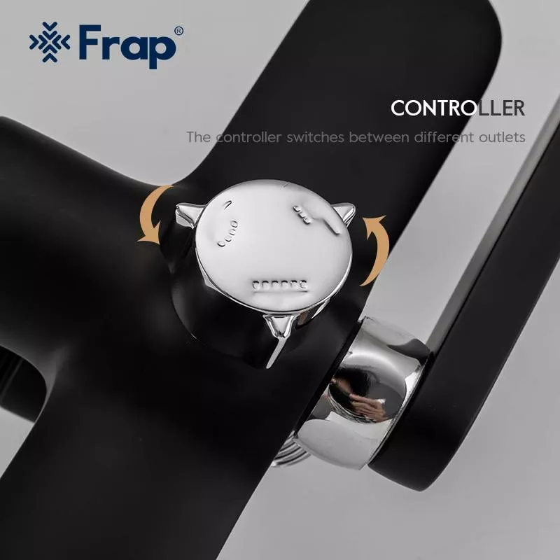 Душевая система Frap F2449-6, поворотный излив - переключатель на лейку, 3 режима, черный/хром