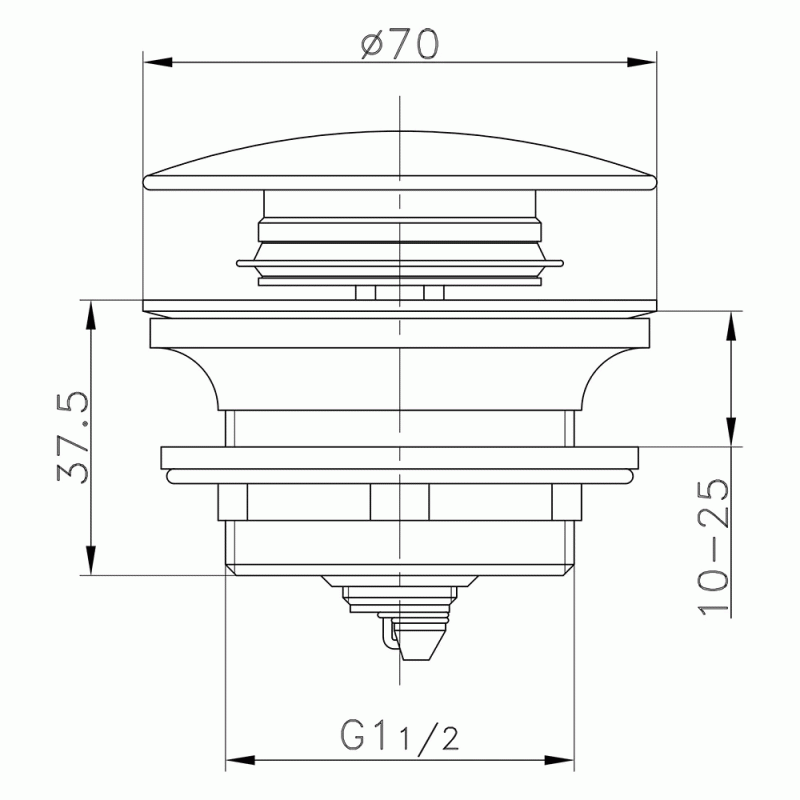 Донный клапан ITAL HF1056, автомат, Ø70мм 1 1/2", латунь, хром