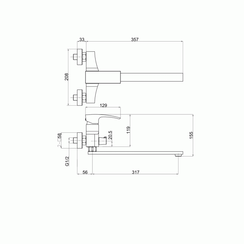 Змішувач для ванни GAPPO G2207-7, білий/хром