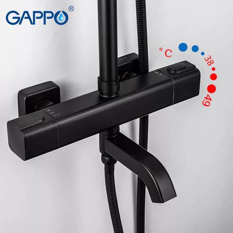 Душевая система с термостатом GAPPO G24791-6, 3-функциональная лейка, черный