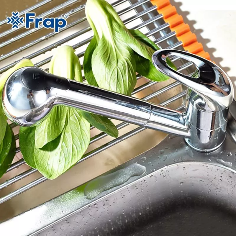Смеситель для кухни Frap F6003 с выдвижным изливом, хром.