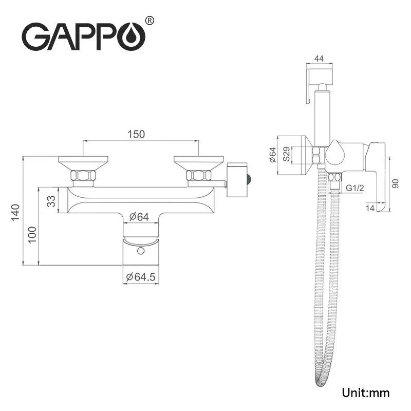 Смеситель с гигиенической лейкой GAPPO G2003-8, белый/хром