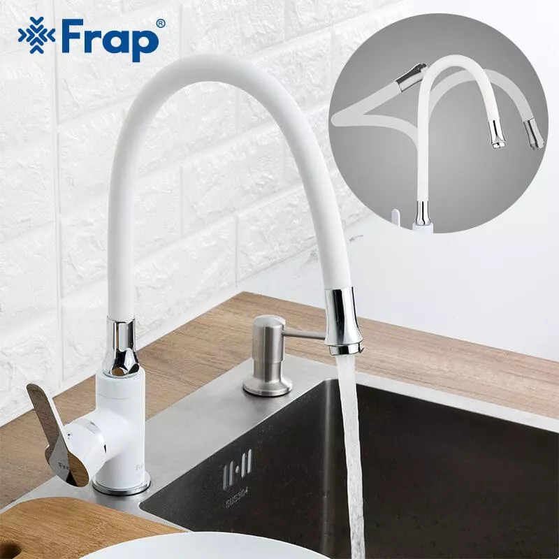 Смеситель для кухни Frap F4041 с гибким изливом, белый/хром