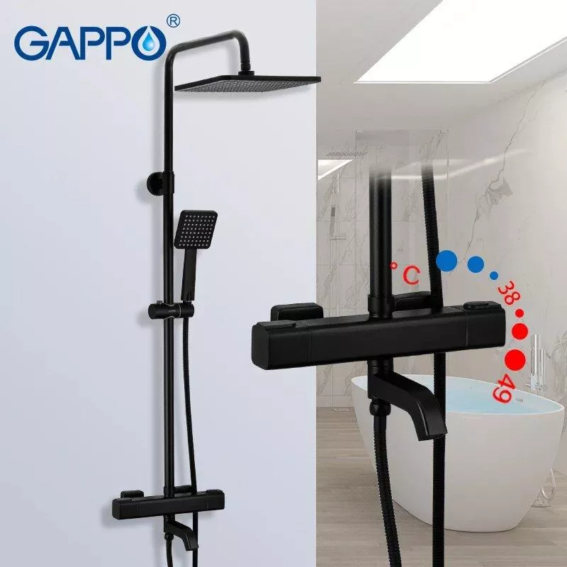 Душевая система с термостатом GAPPO G24791-6, 3-функциональная лейка, черный