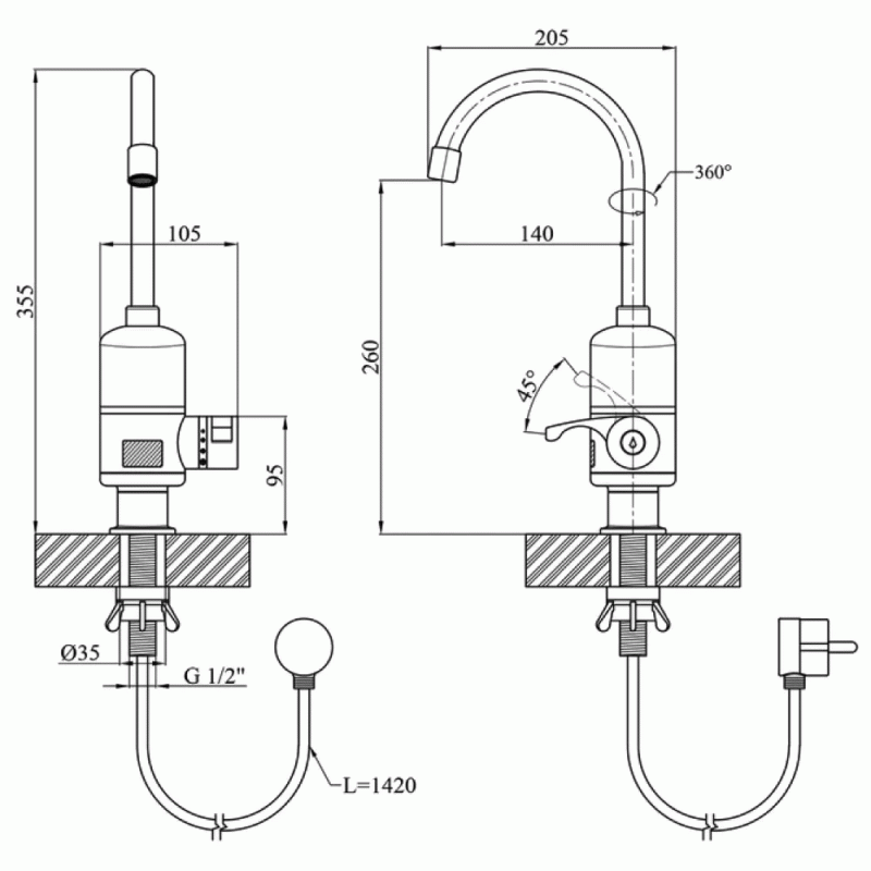 Проточный водонагреватель WEZER SDR-A05T кухня с датчиком темп.