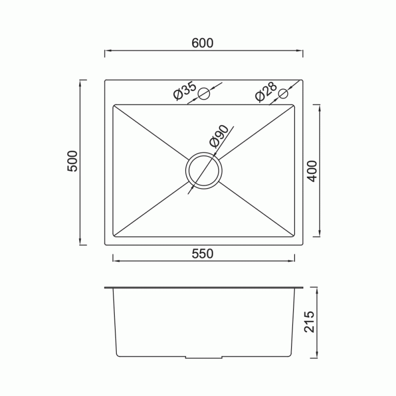 Кухонна мийка GAPPO GS6050-6  накладна 600x500 мм, нержавіюча сталь, поверхня PVD