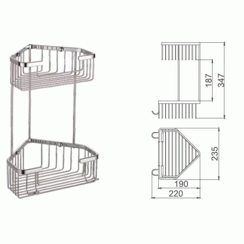 Полка угловая Frap F351-1, 2-х ярусная, 240х320 мм, хром