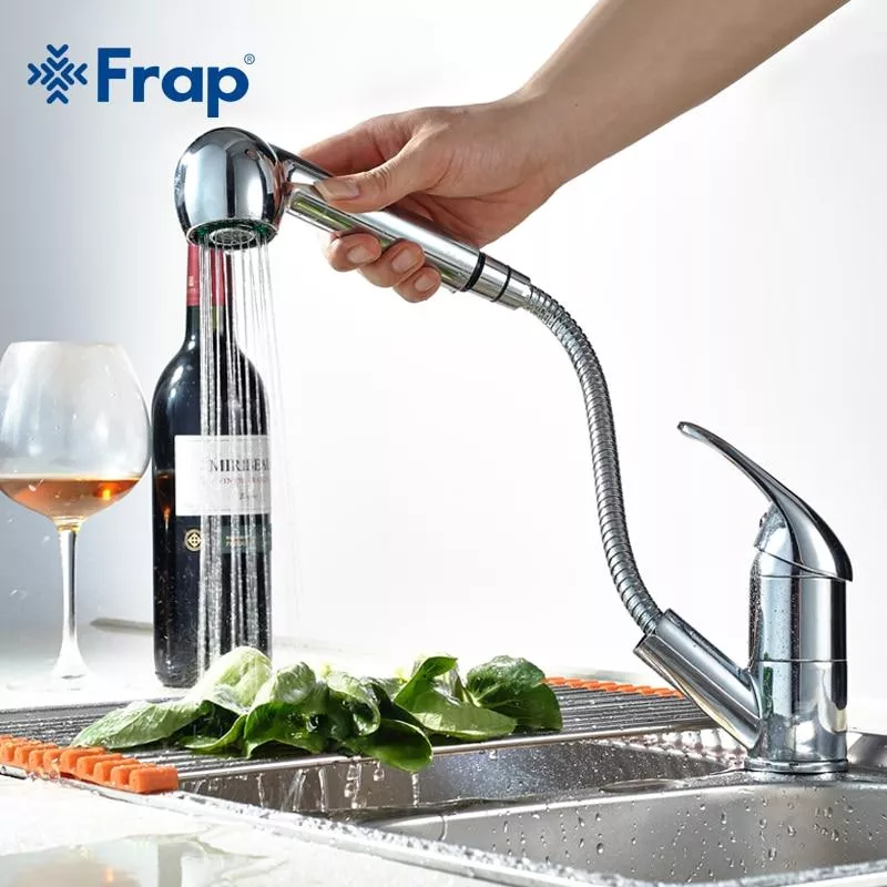 Смеситель для кухни Frap F6003 с выдвижным изливом, хром.