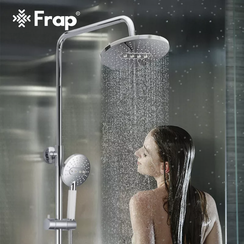 Душевая система Frap F2449, поворотный излив - переключатель на лейку, 3 режима, белый/хром