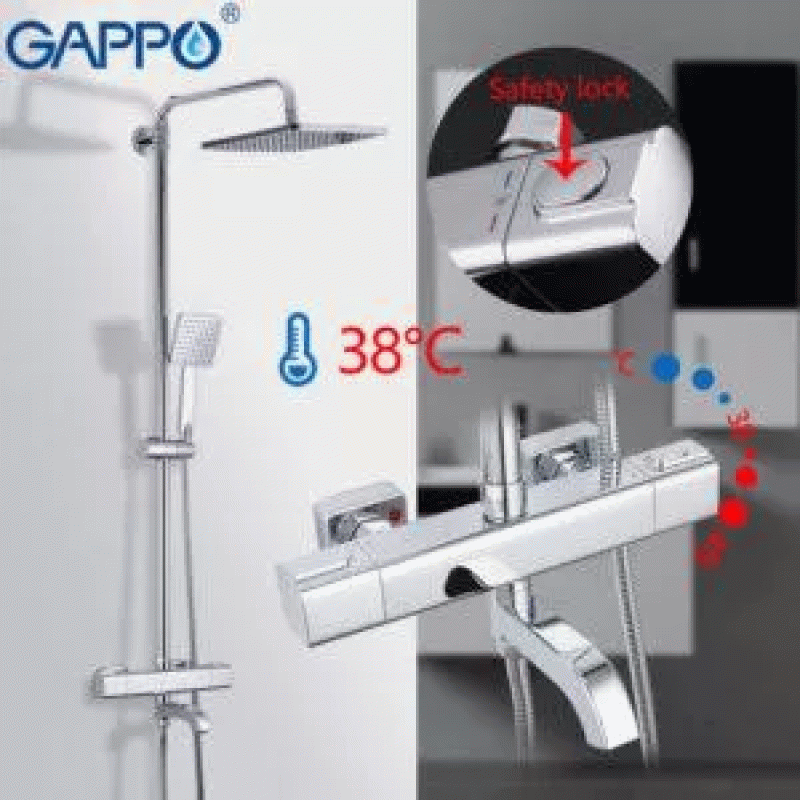 Душевая система с термостатом GAPPO G2499-40, излив - переключатель на лейку, 3-функции, нержавеющая сталь