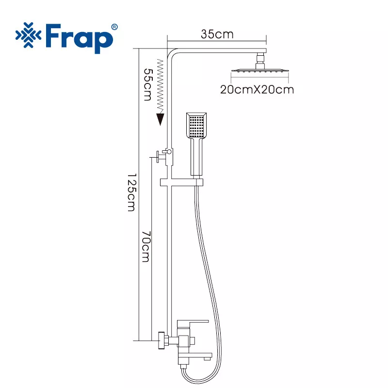 Душевая система Frap F2421, поворотный излив - переключатель на лейку, 1 режим, нержавеющая сталь