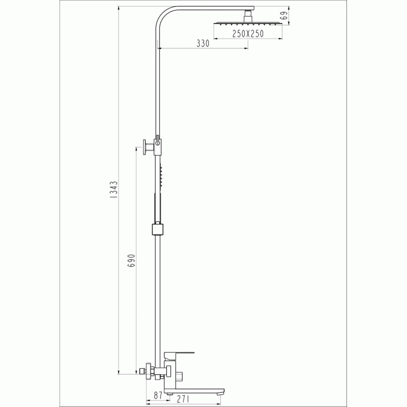 Душевая система Frap F24802, поворотный излив - переключатель на лейку, 1 режим, нержавеющая сталь.