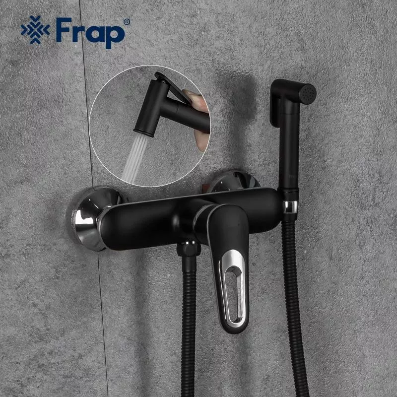 Смеситель для душ с гигиенической лейкой Frap F2049-6, черный/хром